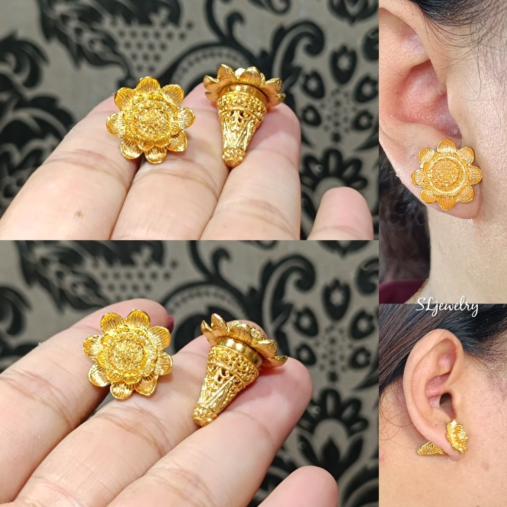 subeng Bali / anting Bali / giwang Bali / earrings Bali model tunjung alpaka lapis emas