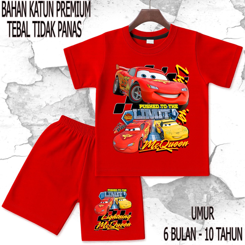 setelan baju anak - anak mobil mcqueen 4 umur/tahun 6 bulan - 10 tahun bahan katun premium sablon DT