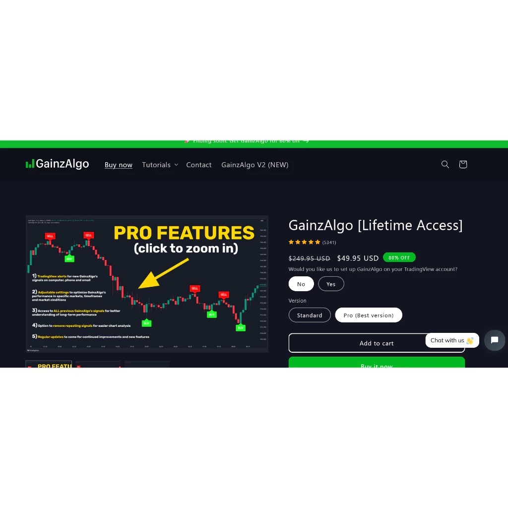 Indicator Premium Tradingview GainzAlgo pro version for Bitcoin, Ethereum, Cryptocurrency
