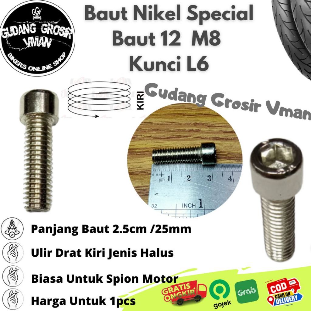 Baut 12 Special Ulir Kiri Baut Spion Drat Ulir Kiri Baut Khusus Kunci L6 Baut 12 M8 Baut Spion Tomok