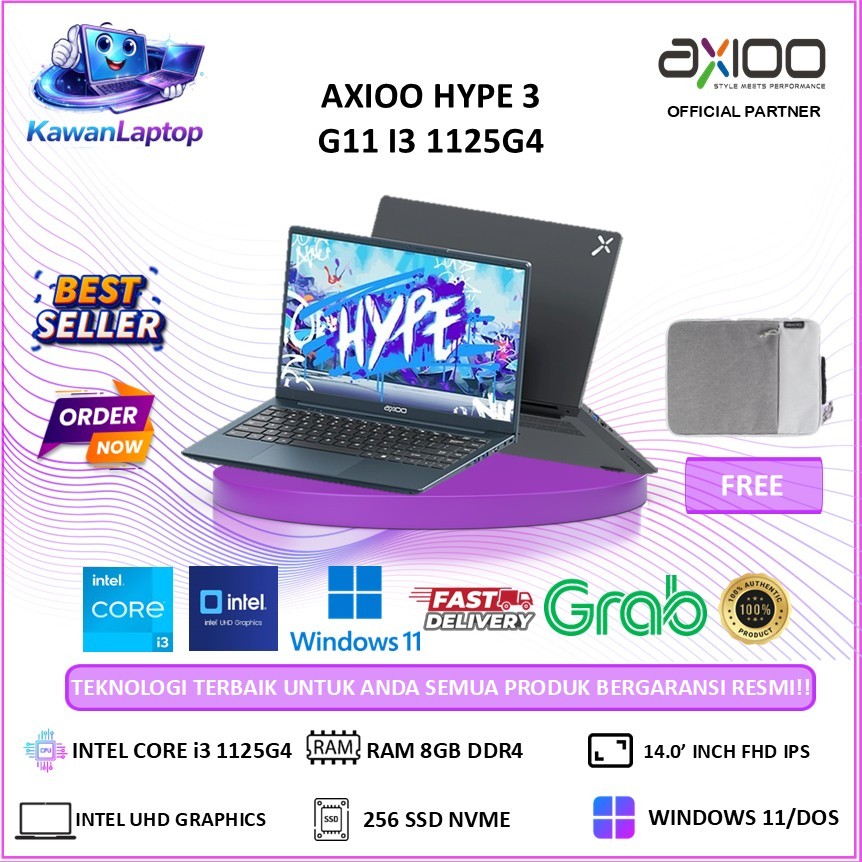 AXIOO HYPE 3 G11 CORE I3 1125G4 RAM 8GB SSD 256GB WINDOWS 11 FHD IPS HDMI