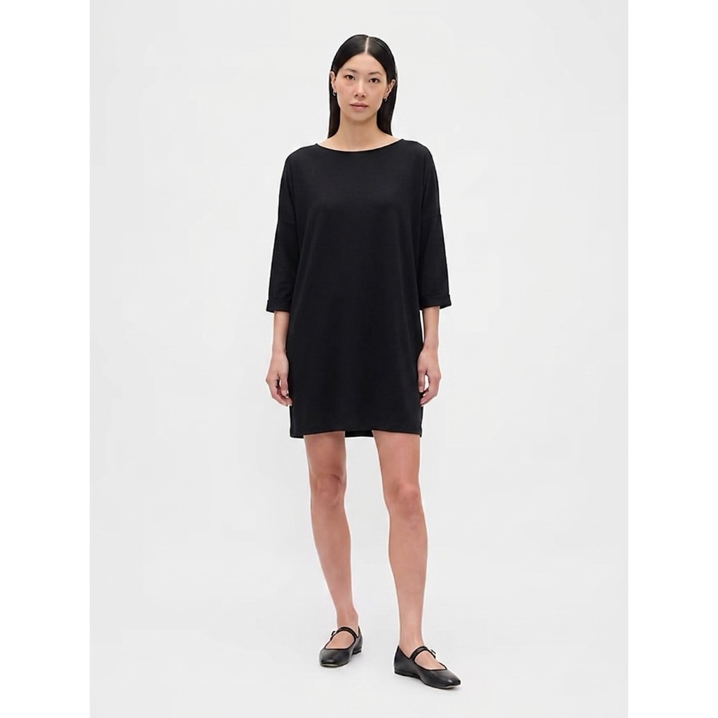 GAP Oversized T-Shirt Mini Dress Black - Loose Fit Drop Shoulder Casual - Baju Terusan Kaos Hitam Ov