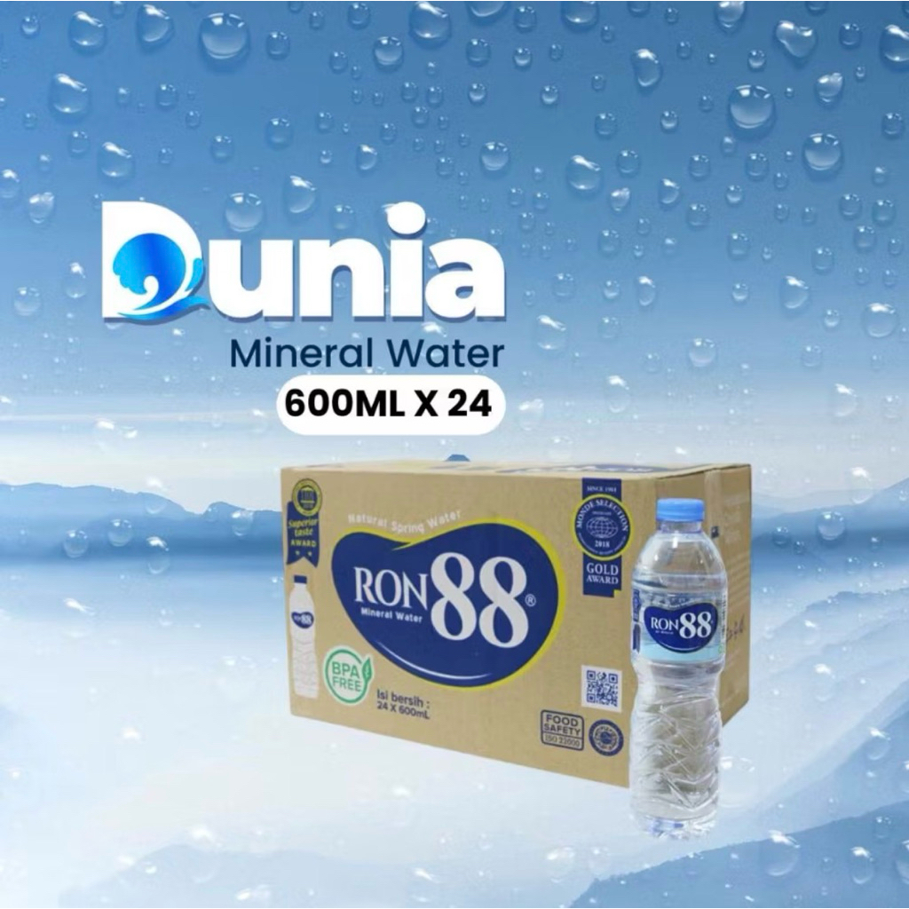 RON88 600ml PET Alkaline Mineral Water [ Dus isi 24 Botol Plastik ]
