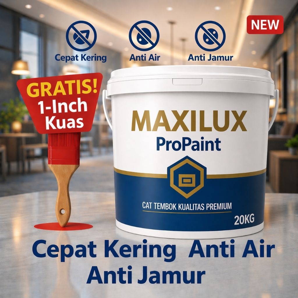 cat tembok maxilux propaint 20kg anti air cepat kering anti jamur + gratis kuas 1 inch