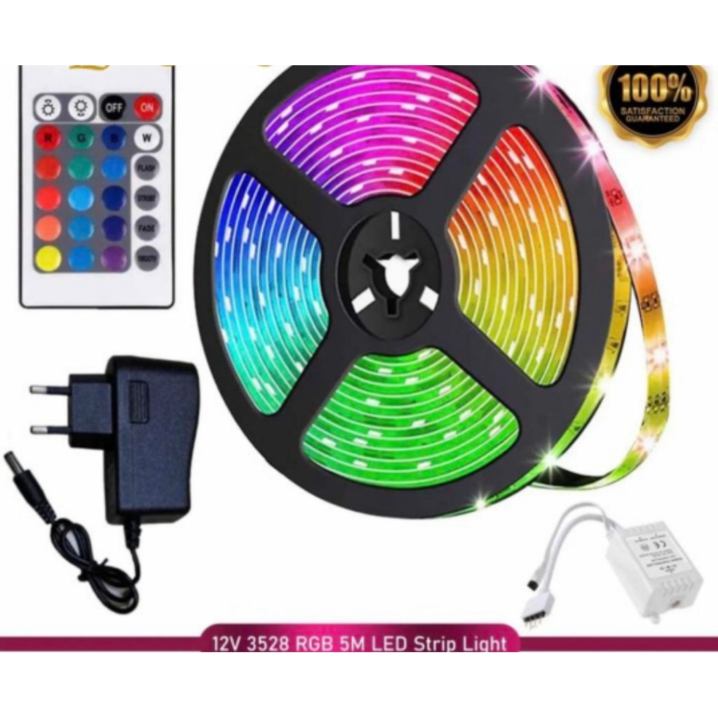 Led strip warna warni RGB 2835 waterproof 5m remot+adaptor+modul Lampu selang remote
