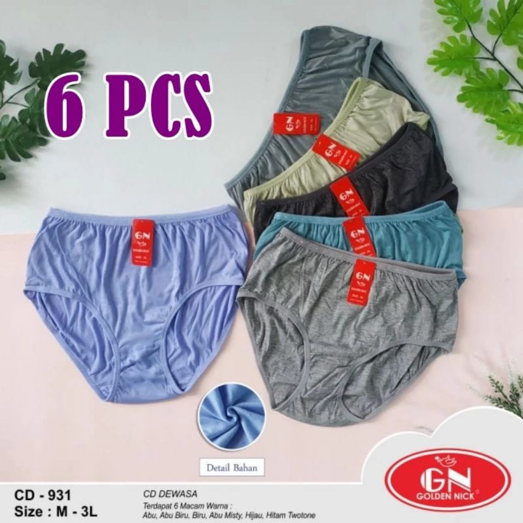 12 Pcs Celana Dalam Wanita Golden Nick Ukuran L/4L - Lembut, Serap Keringat, Desain Polos jahitan ra