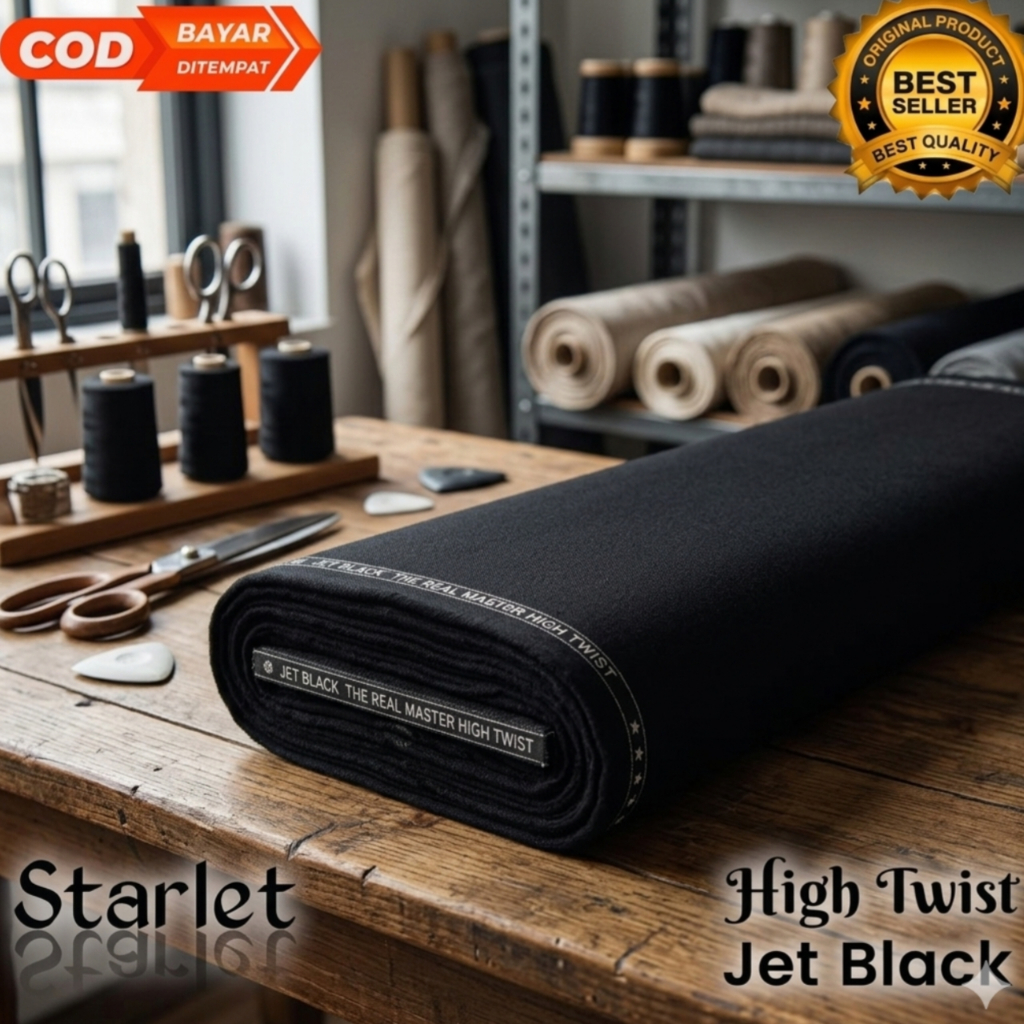 KAIN JET BLACK HIGH TWIST HITAM PEKAT STARLET