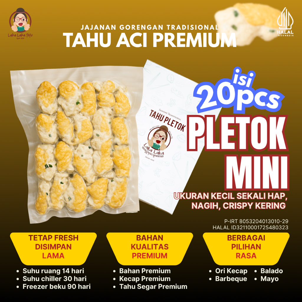 Tahu Aci Pletok MINI (BOX) Laka-Laka Tofu Cemilan Gorengan Vacuum Khas Tegal Asli Frozen