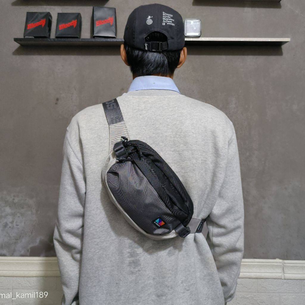 TAS SELEMPANG WAISTBAG BLOODS ROUGE GREY ORIGINAL.