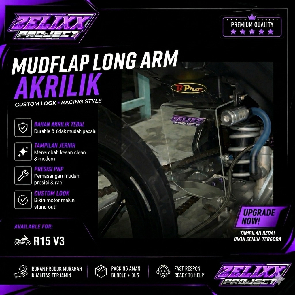 mudflap penahan lumpur r15v3 long arm tebal 3mm+baut