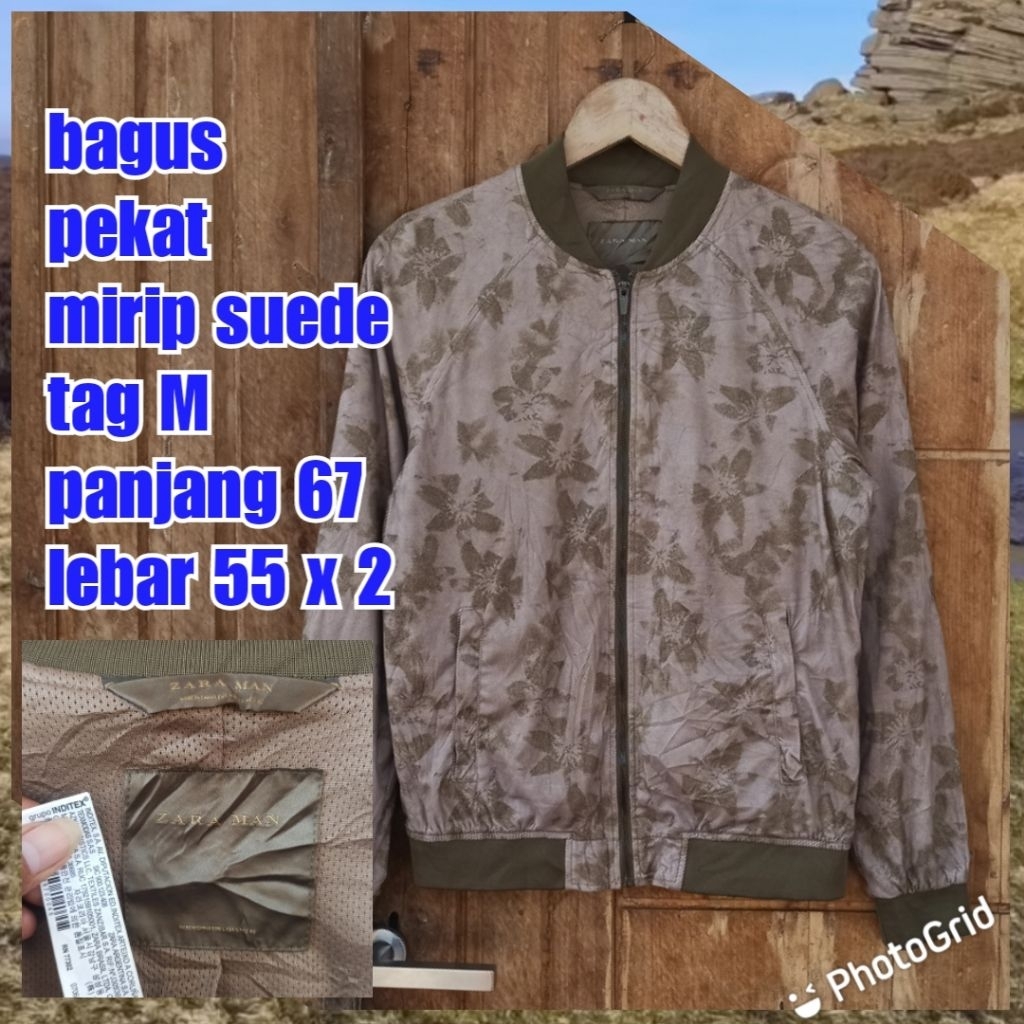 jaket work kerja casual bomber suede sintetis flower bunga zara man