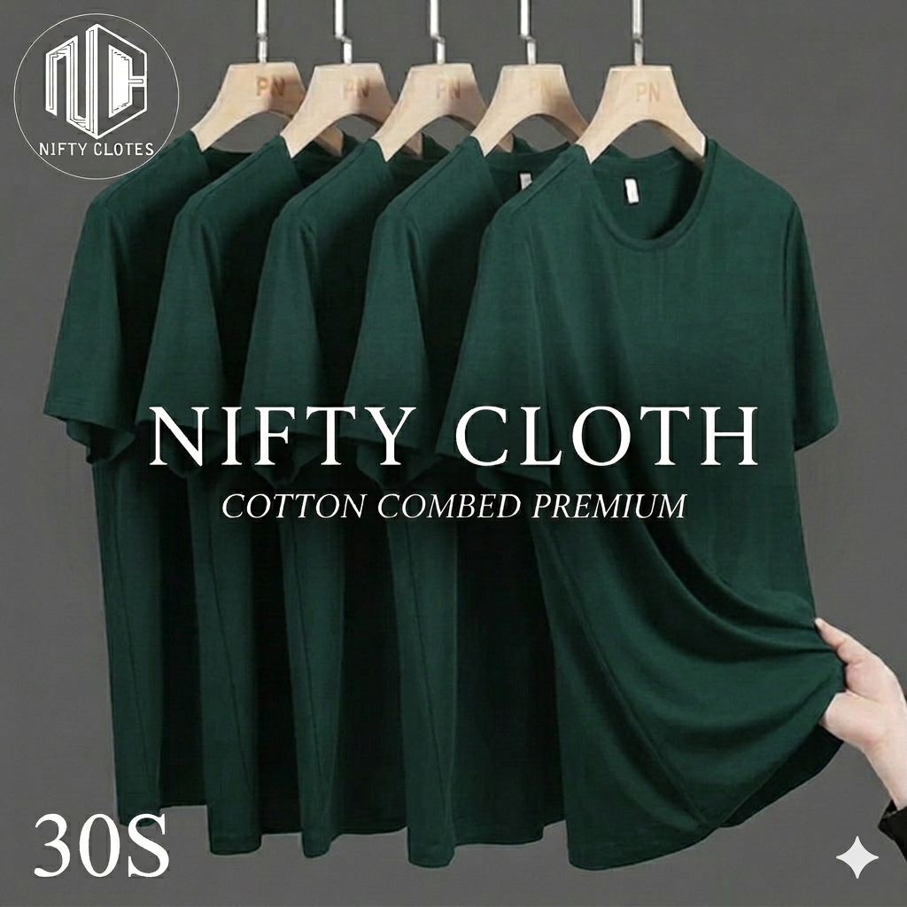 Niftycloth Kaos Polos Dewasa Lengan Pendek Hijau Botol