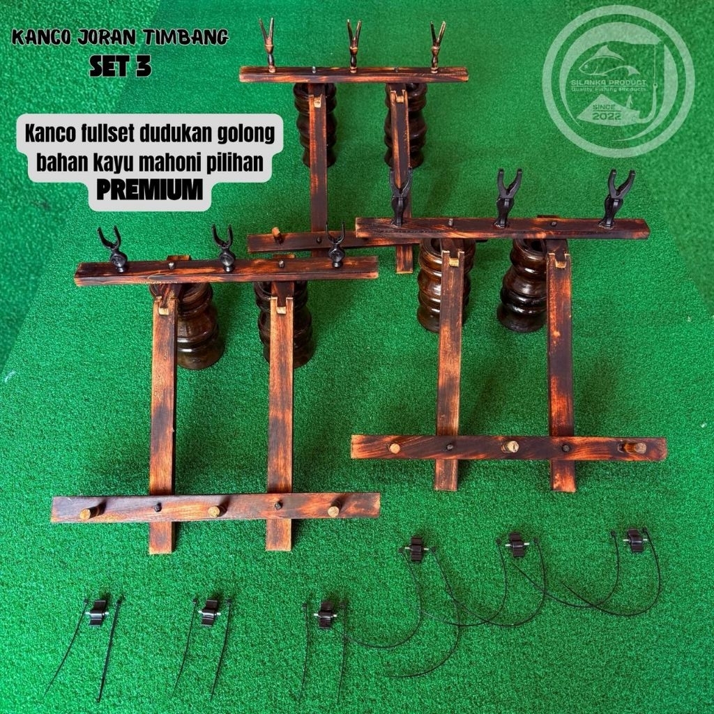 Kanco/standar/dudukan joran pancing sensitif Set 3,fullset dudukan golong bahan kayu mahoni PREMIUM