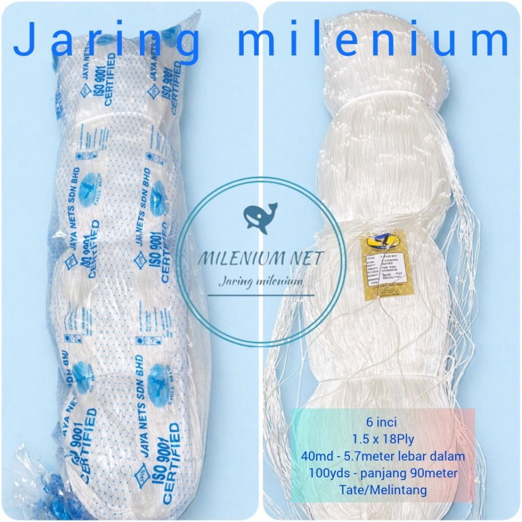 jaring milenium / jaring kakap / jaring ikan 6inci ply18 40md 100yds tate