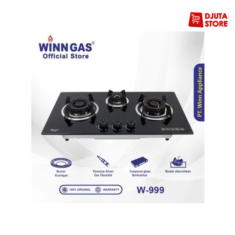 Winn Gas Kompor Tanam W999 3 Tungku Kaca Minimalis