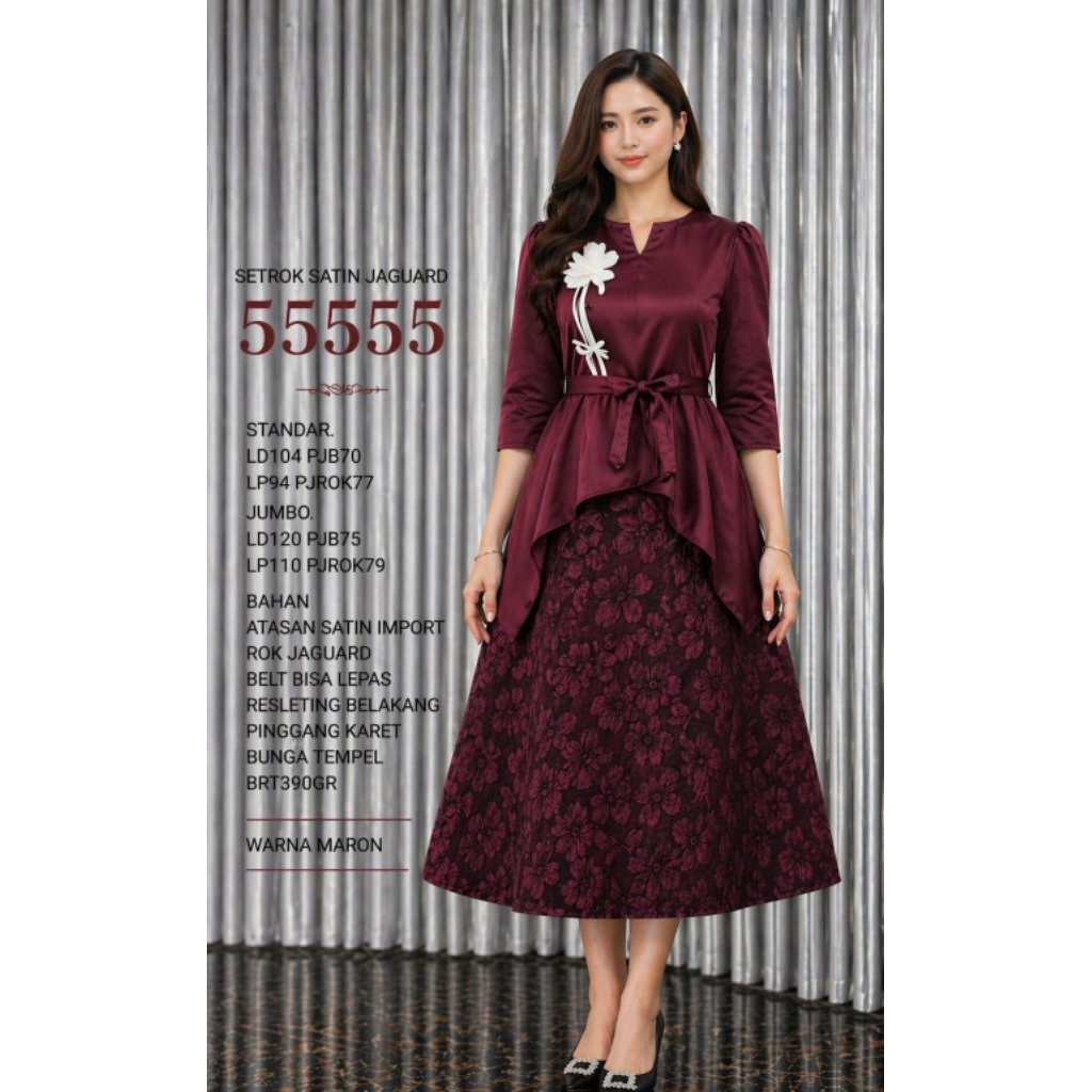 55555 setelan rok satin wanita