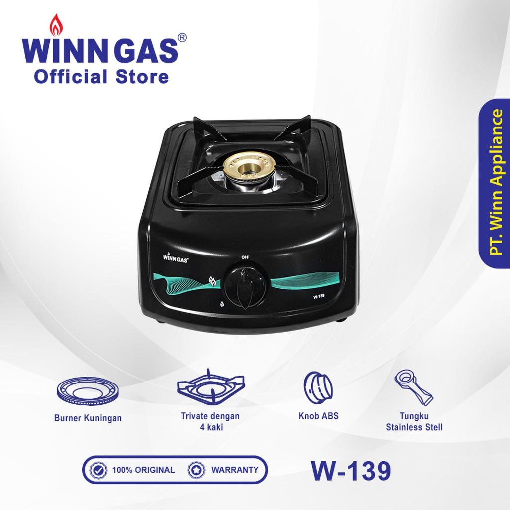 Winn Gas W-138 W139 – Kompor Gas 1 Tungku Hitam Burner Kuningan Original