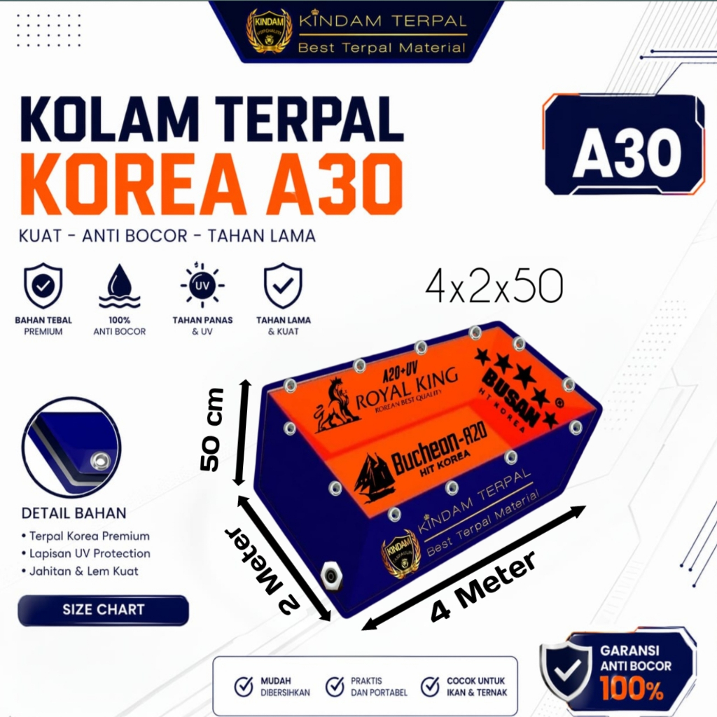TERPAL KOLAM KOREA 4x2x50 A20 BERGARANSI MURAH | KOLAM TERPAL IKAN LELE, NILA, GURAME