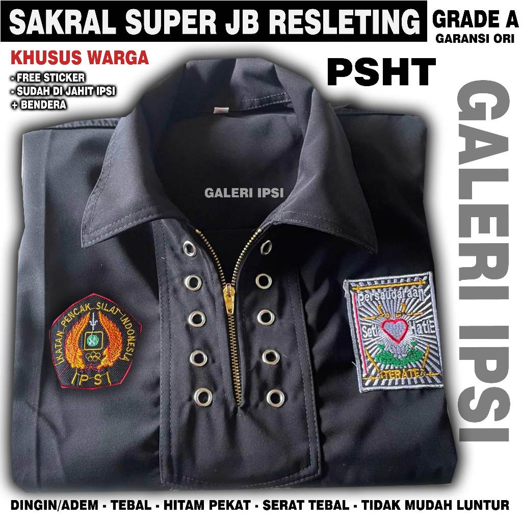 SAKRAL WARGA PSHT SUPER JETBLACK  RITSLETING + BED IPSI DAN BENDERA LENGKAP FREE STICKER ORIGINALL G