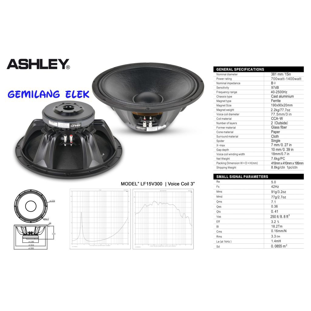 Speaker Komponen ASHLEY LF15V300 Coil 3 Original 15 inch