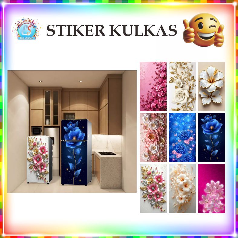 Stiker Kulkas 1 Pintu dan 2 Pintu Motif Bunga Unik Cantik Bagus Flower K058 ES - K066 ES