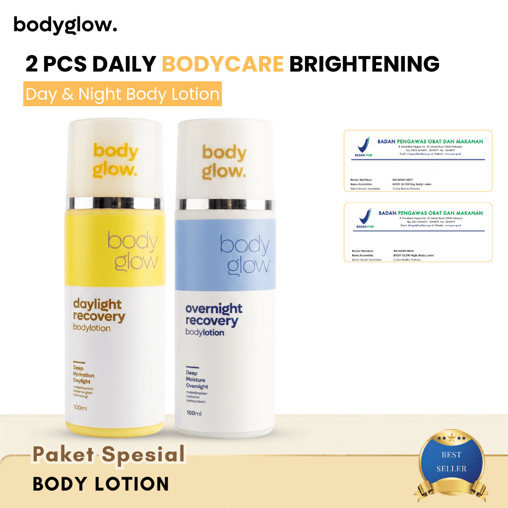 [ISI 2] Body Glow Paket Siang + Malam Lotion Super Dosting 100ml Merawat Kulit BPOM