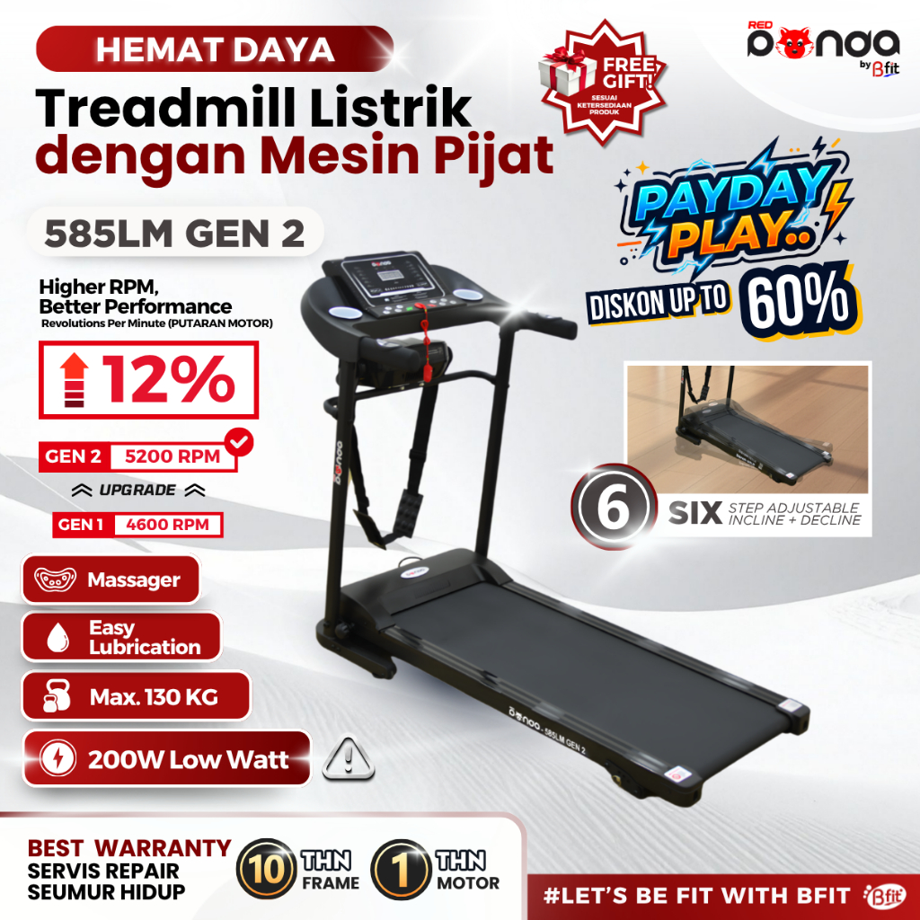 Treadmill REDPANDA Elektrik 585LM Multifungsi Listrik Lipat Portable Low Watt Fitness Gym