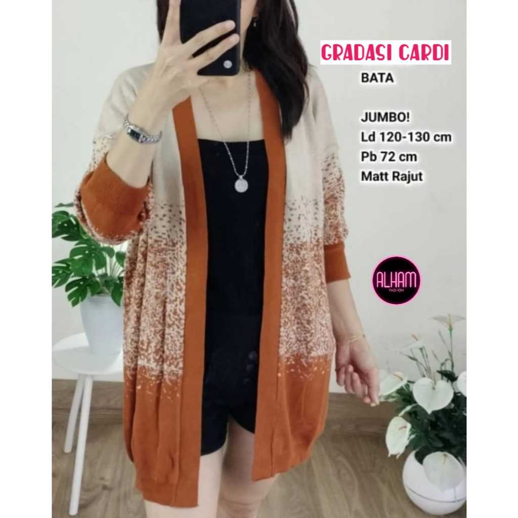 GRADASI CARDIGAN WANITA JUMBO LD 120 RAJUT IMPORT MOTIF TERBARU KNITWEAR JUMBO SIZE XXL