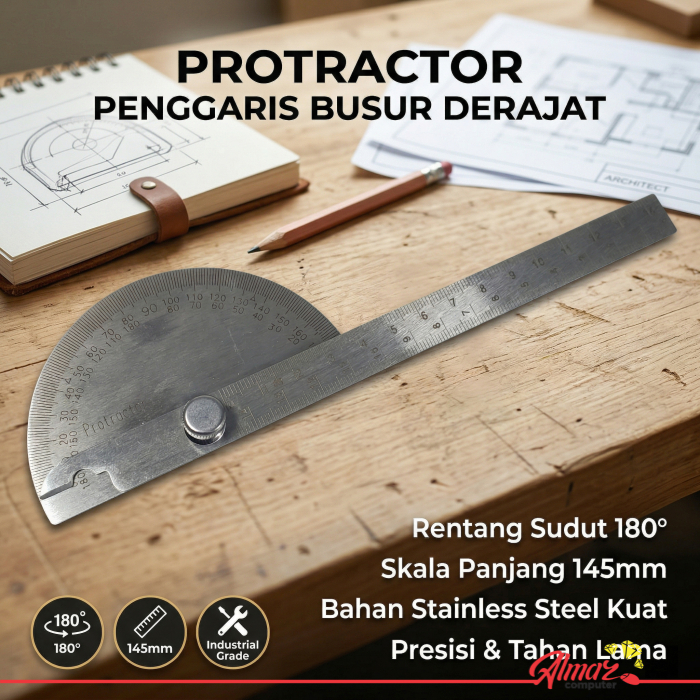 Penggaris Busur Derajat Measuring 145mm 180Degree - PR180 - Silver