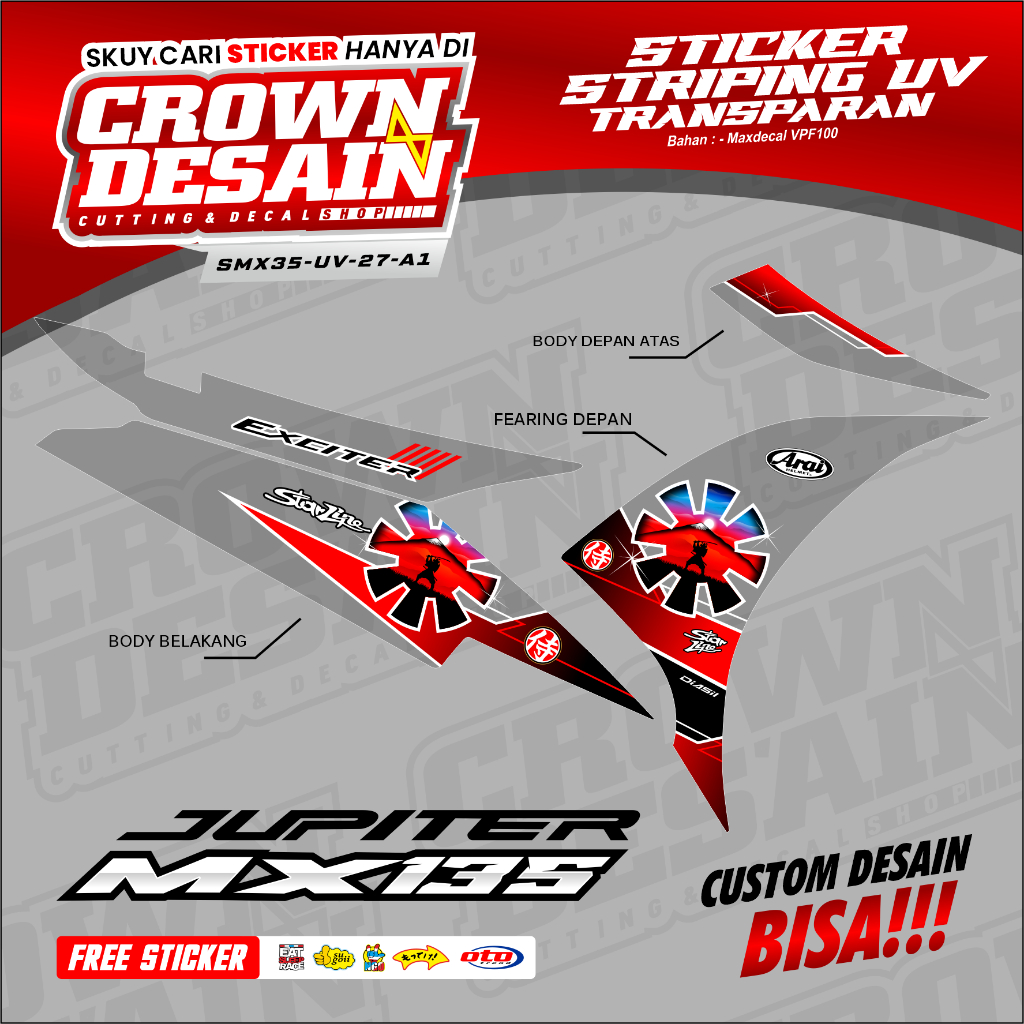 (READY STOK)STIKER STRIPING TRANSPARAN VARIASI YAMAHA JUPITER MX 135 2010-2015 MOTIF ARAI - STIKER B