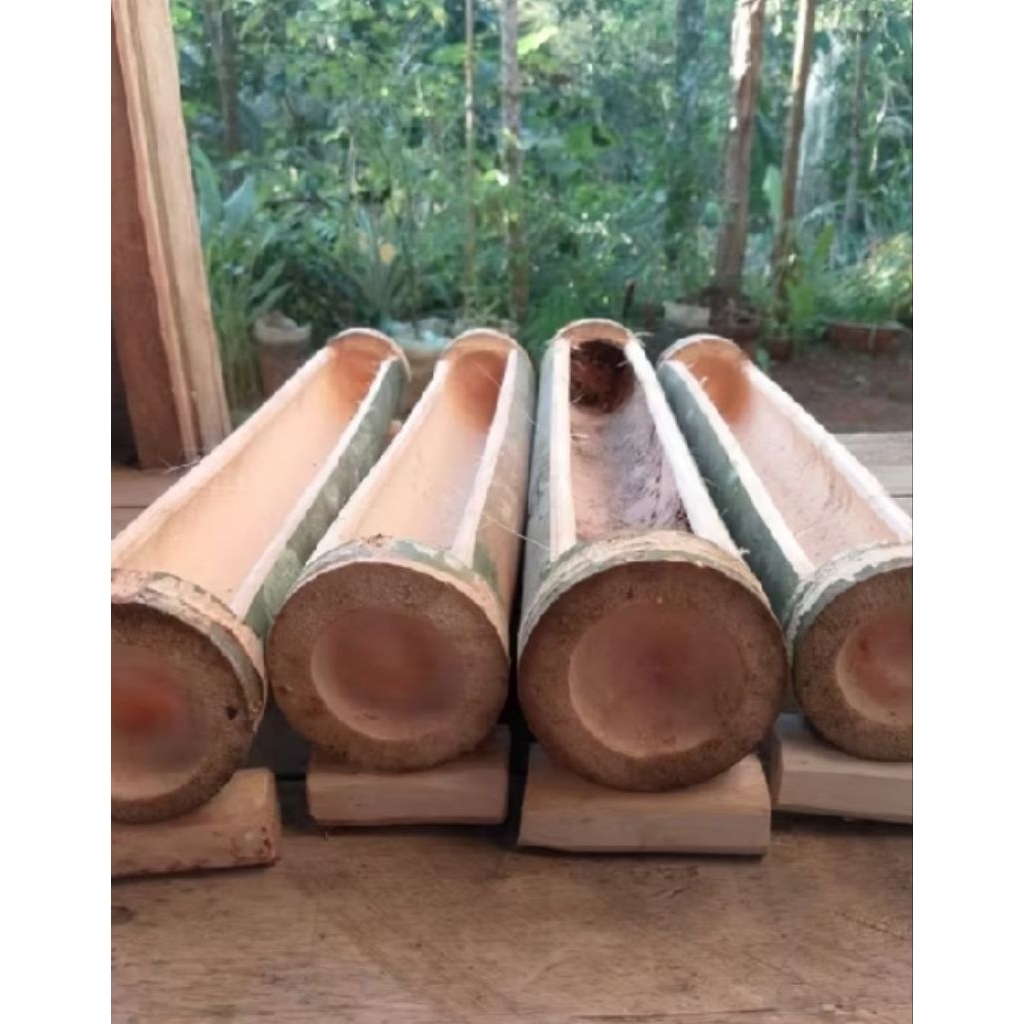 Tempat makan ayam bambu/wadah pakan ayam bambu