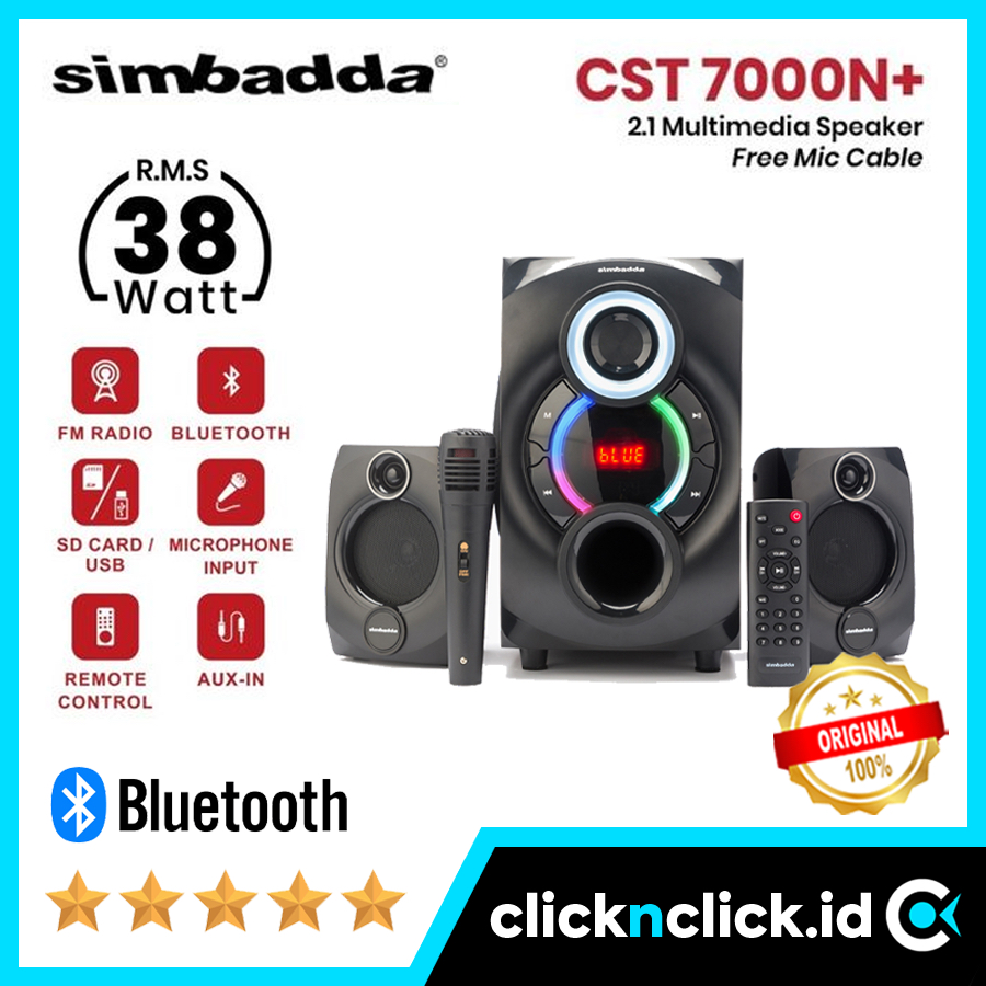 SIMBADDA CST 7000N+ FREE MIC - Speaker Desktop Bluetooth 2.1 Multimedia Wireless RGB Subwoofer Micro