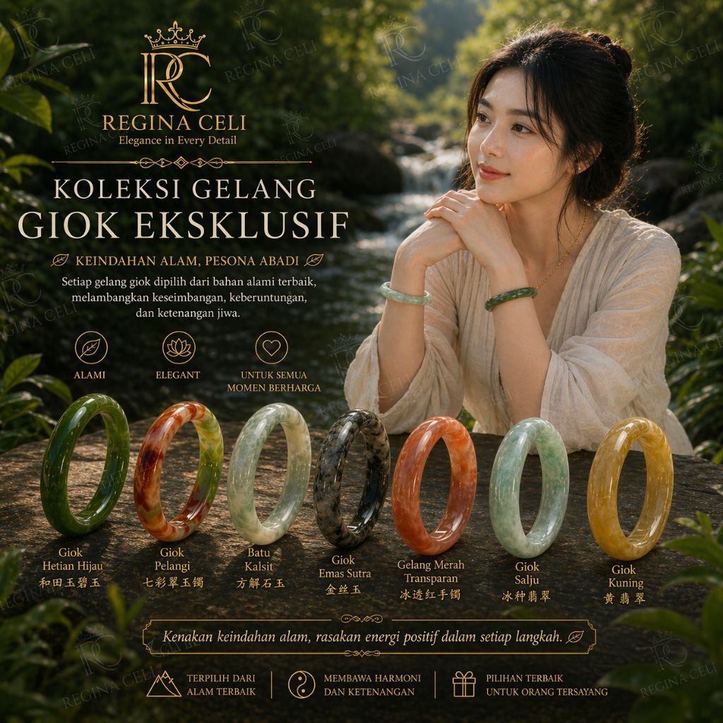 Gelang Giok Asli Natural Jade Bangle Premium Wanita – Giok Hijau / Merah / Hetian / Lantian / Pelang