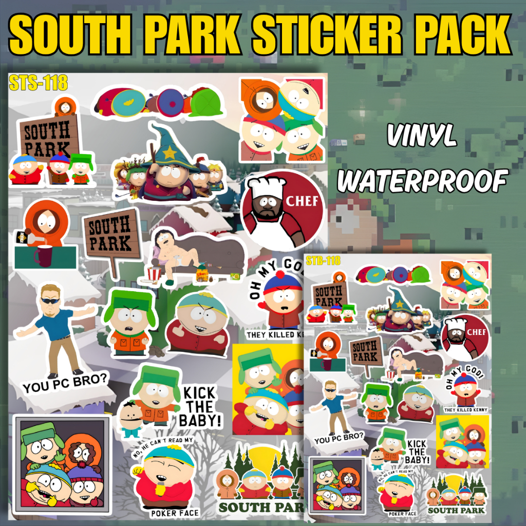 South Park Sticker Vinyl Glossy Pack Premium Waterproof Anti Pudar Tahan Air Cartoon Aesthetic Lapto