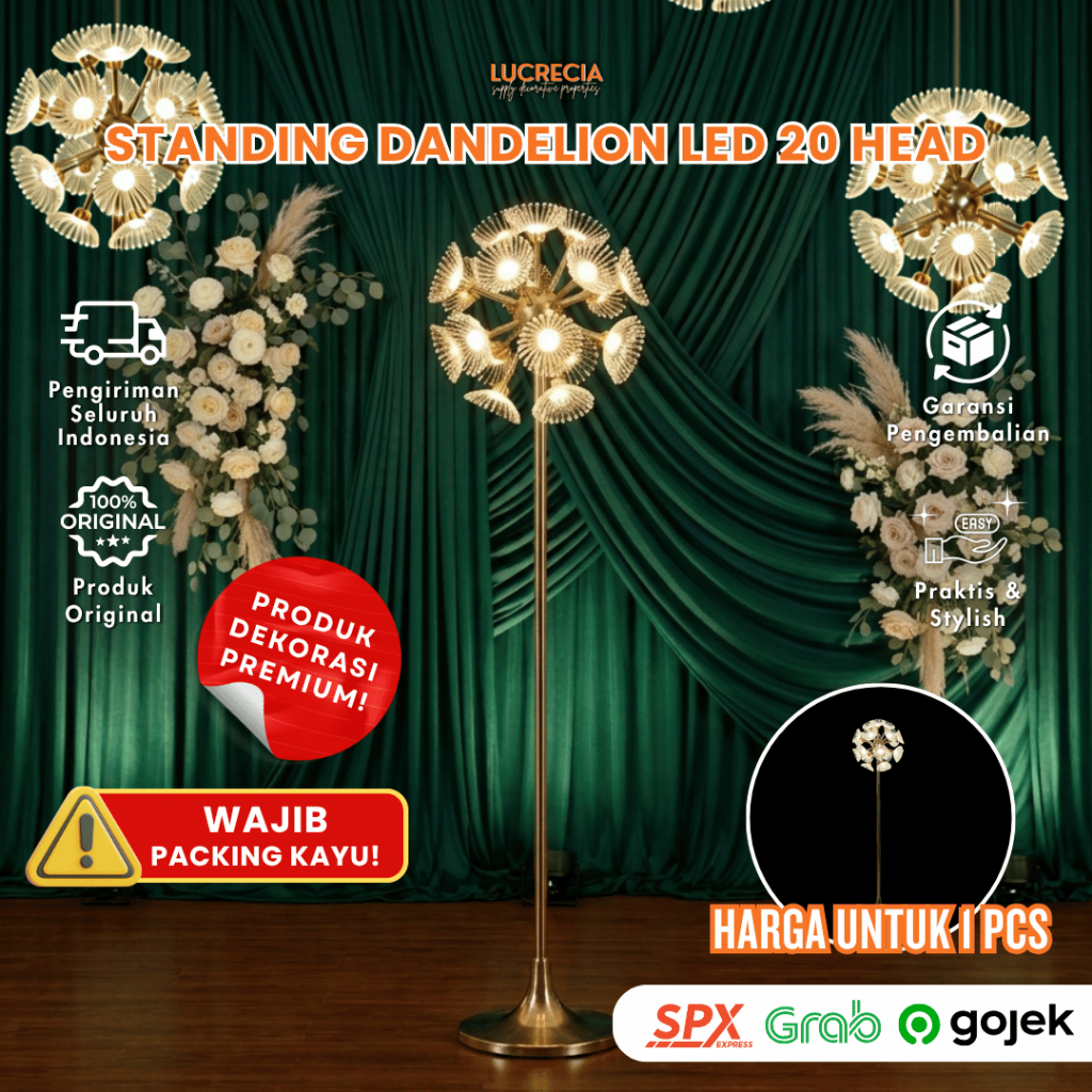 Lampu Standing Dekorasi Wedding 20 LED Standing Dandelion Dekorasi Pelaminan Lampu Hias Standing Kri