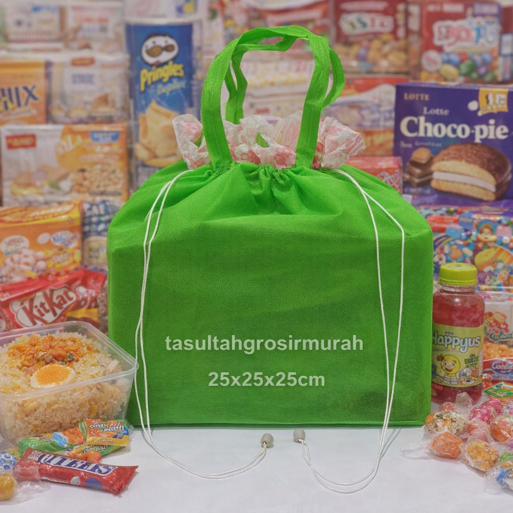 TAS Spunbond model serut hajatan 18x18x18 cm kecil imut 45gsm Warna Cerah Cocok Souvenir Hampers