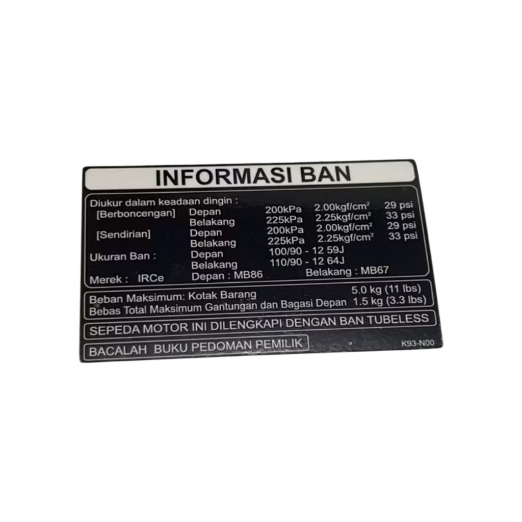 Stiker Informasi Ban/Pakailah/Peringatan & Stiker Honda