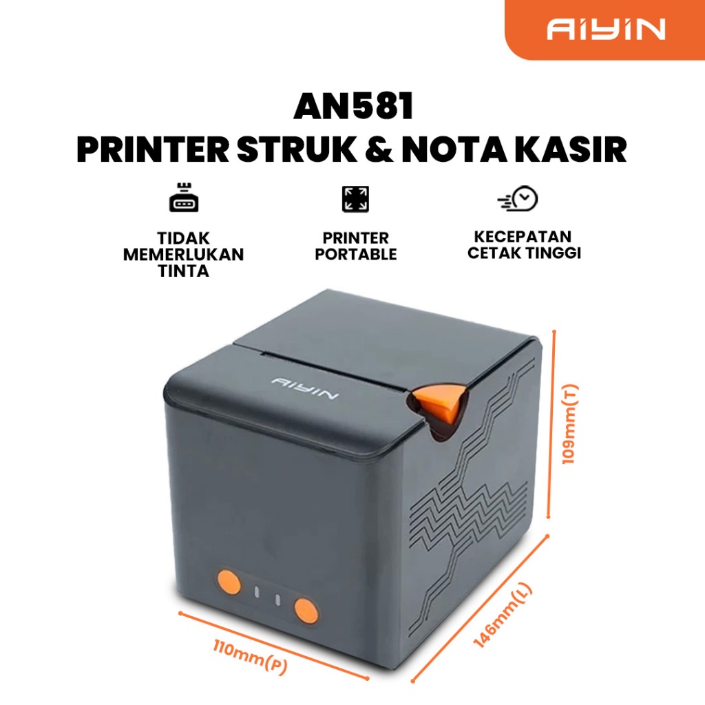 AiYin AN581 - Printer Thermal Struk POS Nota Mesin Kasir 58mm USB / Bluetooth
