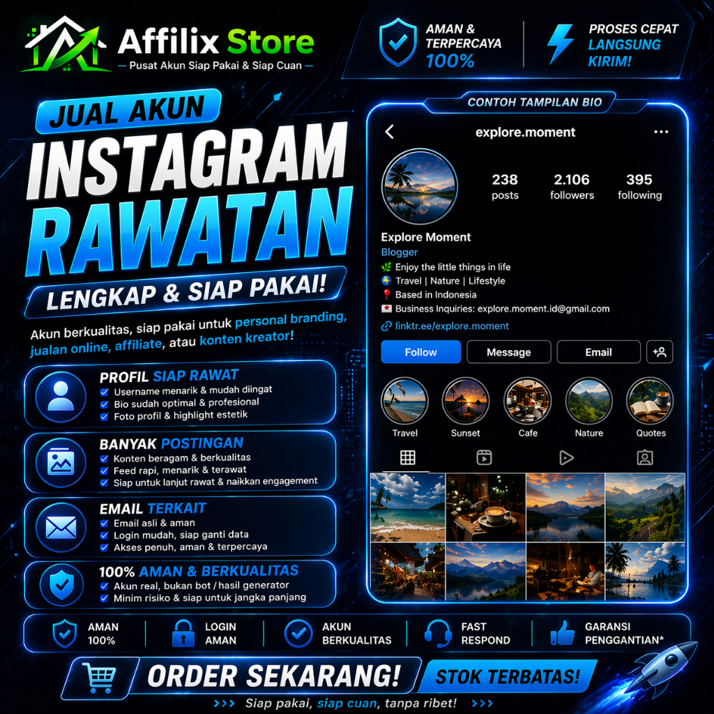Akun Instagram Rawatan Lengkap Siap Pakai - Paket Lengkap Akun Instagram dengan Postingan - Jual Aku