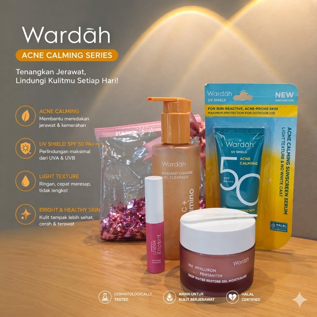 Wardah Acne Calming Series Skincare Set - Paket Perawatan Kulit Berjerawat & Kemerahan - Halal/[BUND