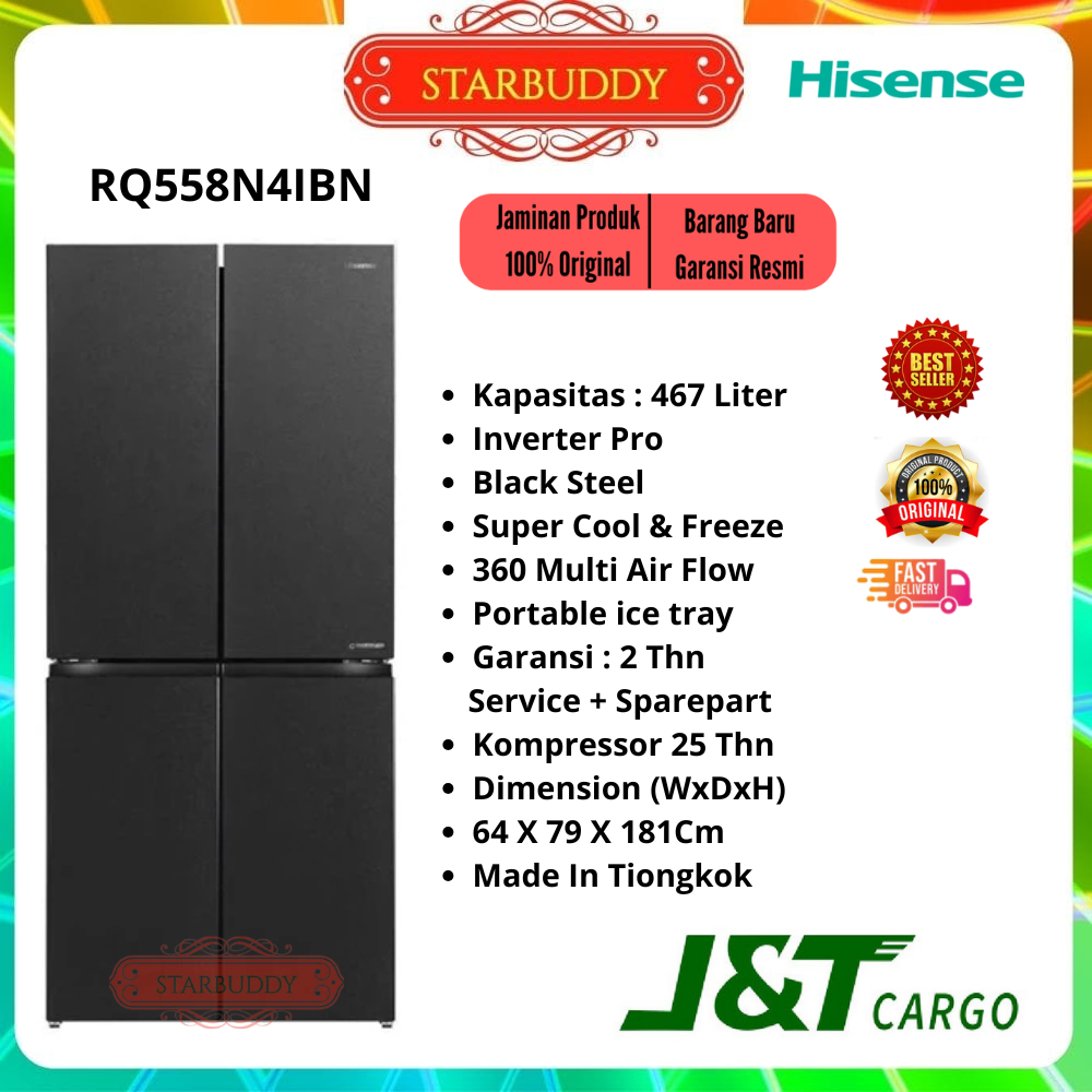 HISENSE RQ558N4IBN KULKAS SIDE BY SIDE MULTIDOOR 4 PINTU INVERTER PRO