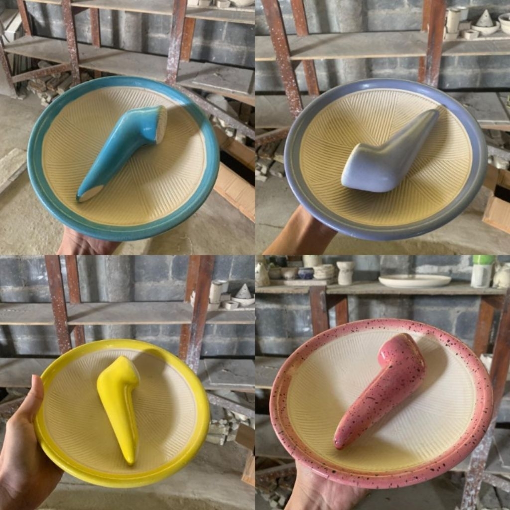 Cobek Keramik 18cm (satu set cobek + ulekan)