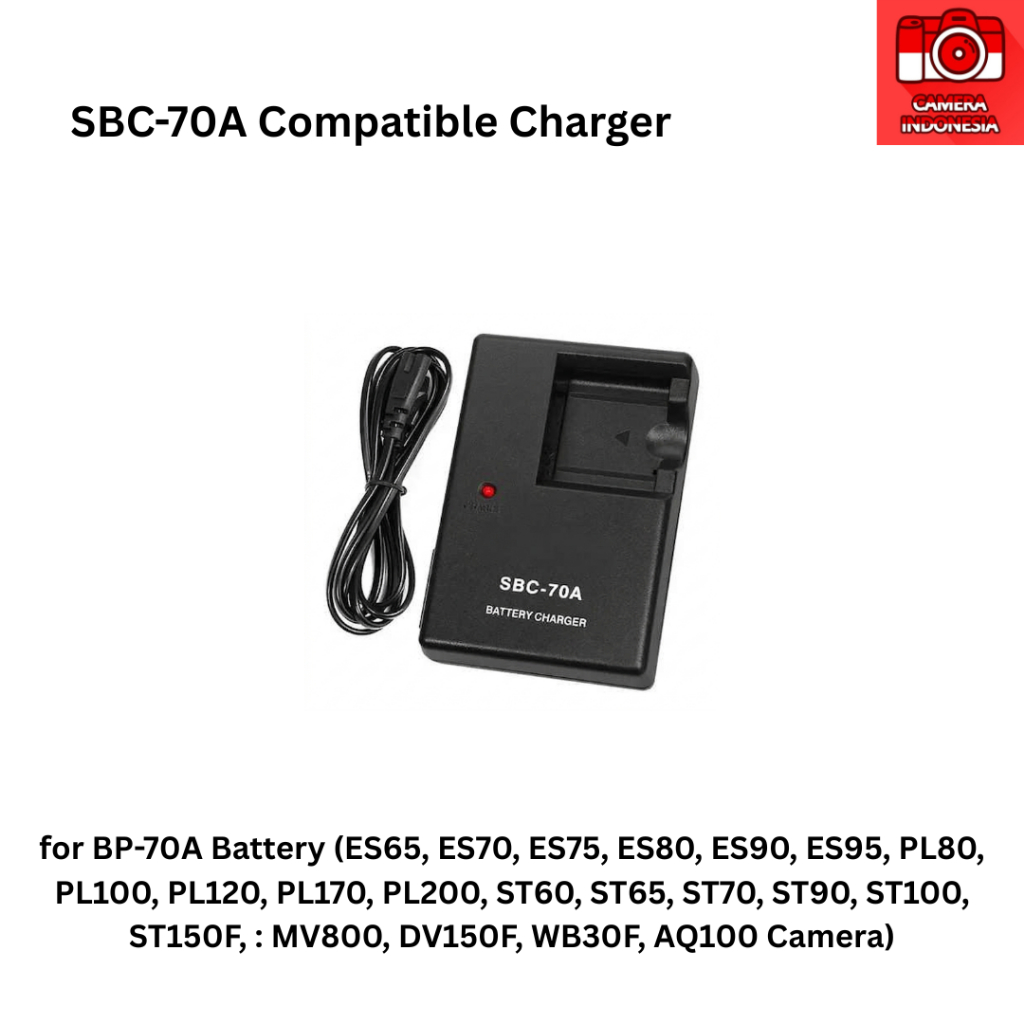 Charger SBC-70A Kompatibel Baterai BP-70A Kamera Digital ES65, ES70, ES75, ES80, ES90, ES95, PL80, P