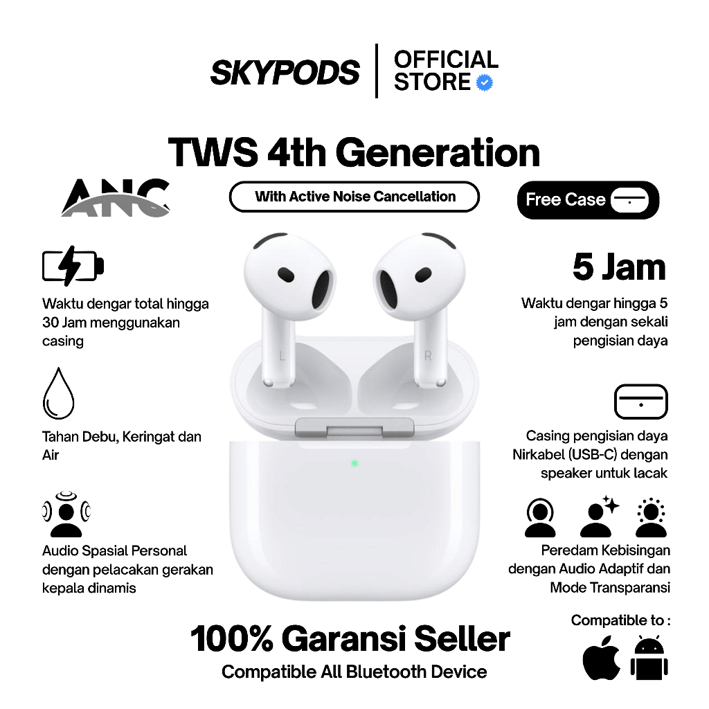 SkyPods GEN 4 ANC Wireless Earphone Bluetooth Dolby Atmos Pop Up Animation TWS Mini Earbuds Headphon