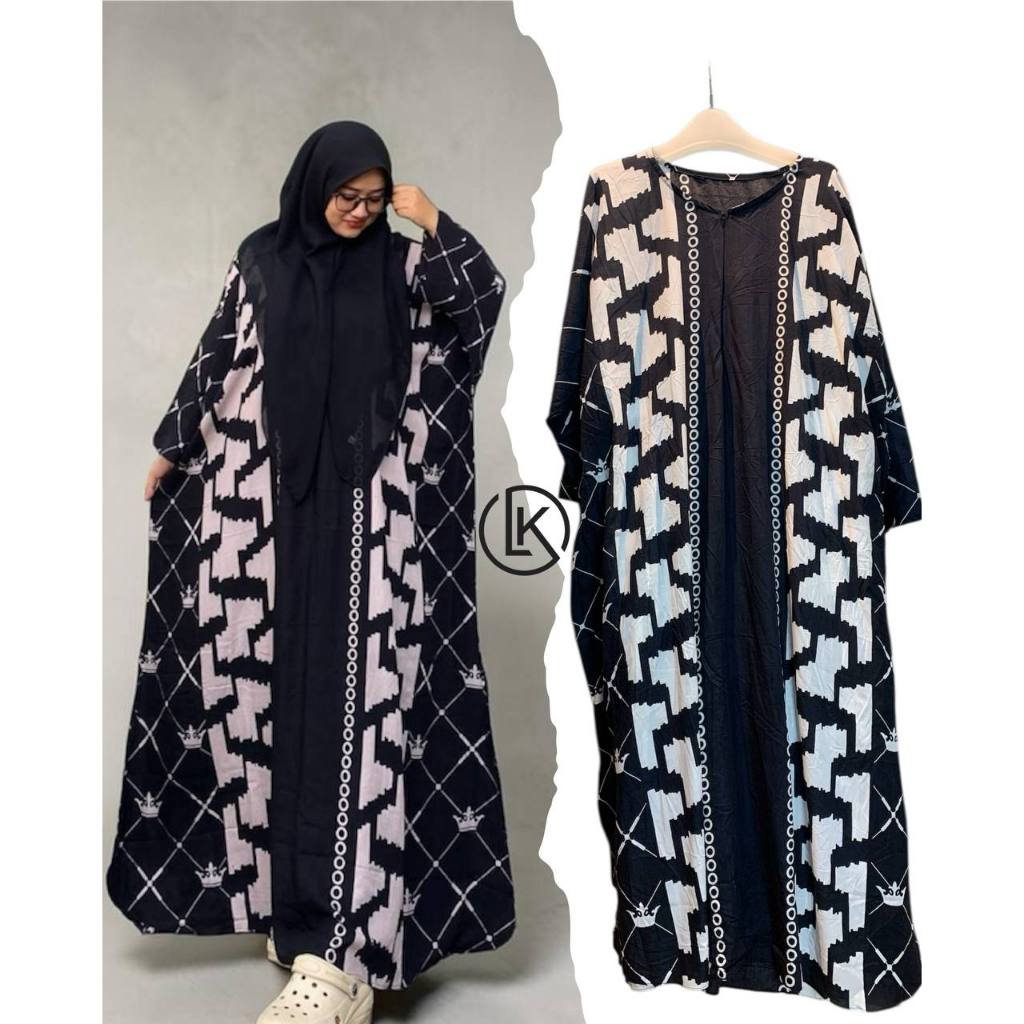 Gamis Dayli Kaftan Rayon Jumbo Motif Monocrom Jemma Madeena fashion Kaftan Motif Tsaroya Bahan Rayon