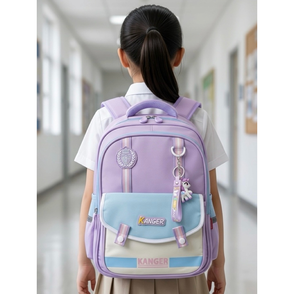 Tas Ransel Anak Perempuan Kanger Unicorn Series Pastel Ungu Multifungsi Anti Air Bonus Gantungan Uni