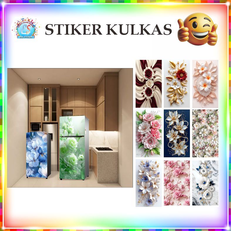 Stiker Kulkas 1 Pintu dan 2 Pintu Motif Bunga Unik Flower Cantik Bagus K0112 ES - K0120 ES