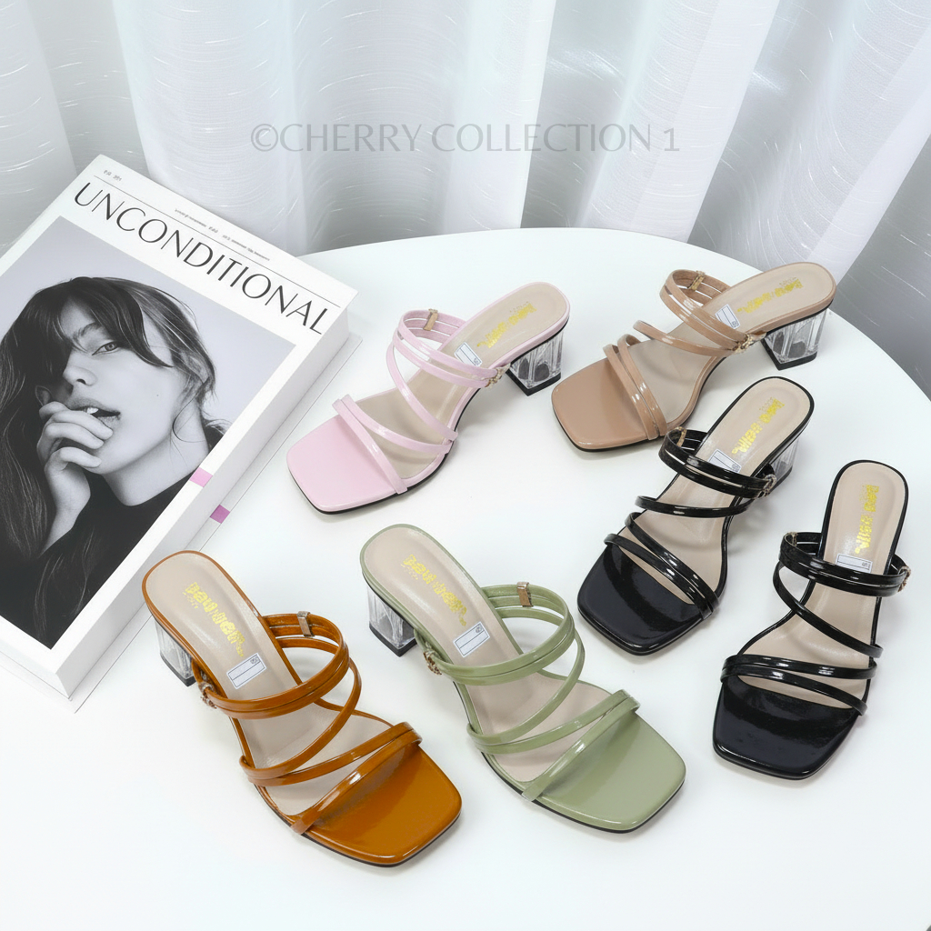 Sandal Hak Tinggi Hak Kaca 7cm Wanita Model Terbaru 2025 Sandal Heells Remaja & Dewasa