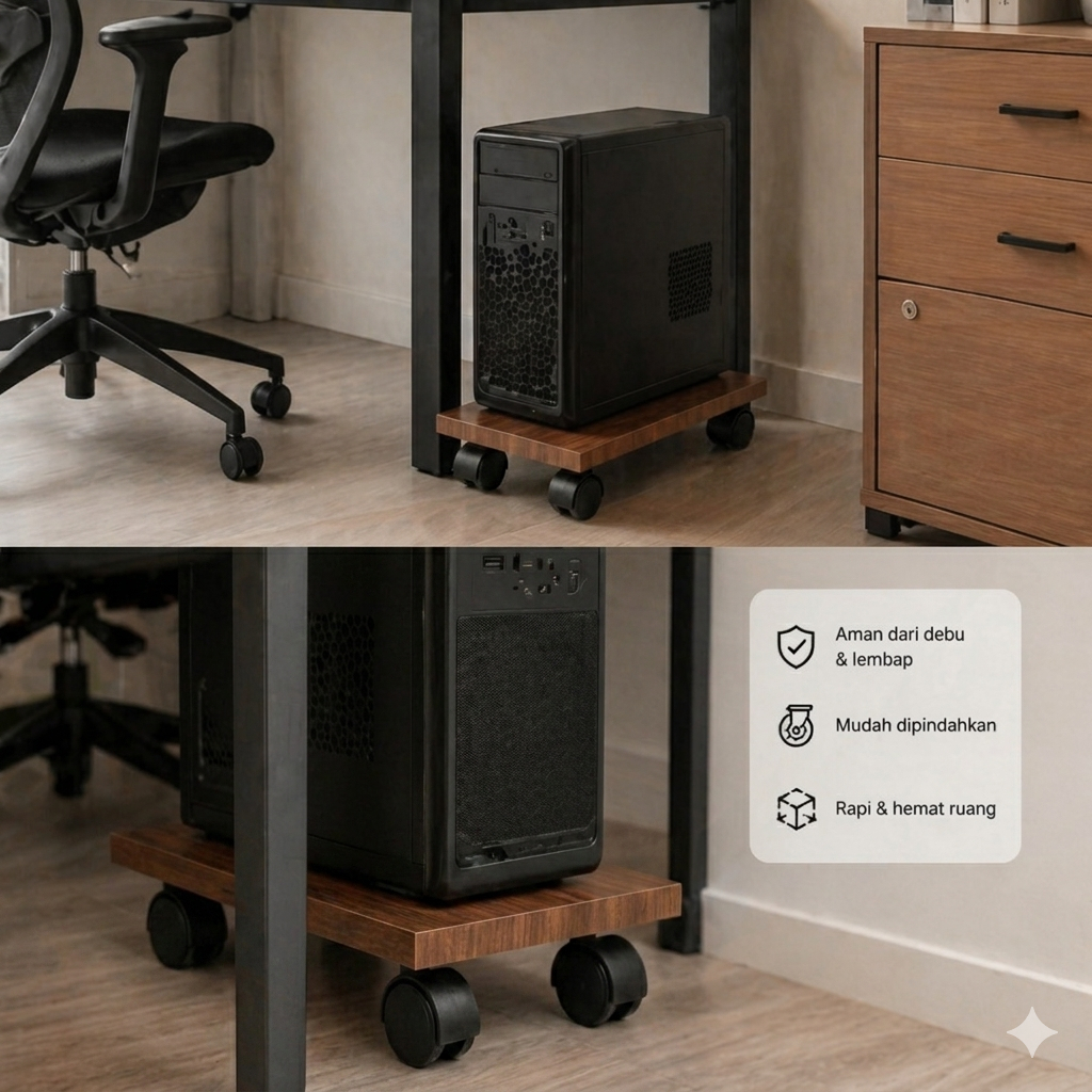 Stand CPU Komputer PC – Dudukan CPU Bawah Meja Rak CPU Roda Anti Debu & Lembab