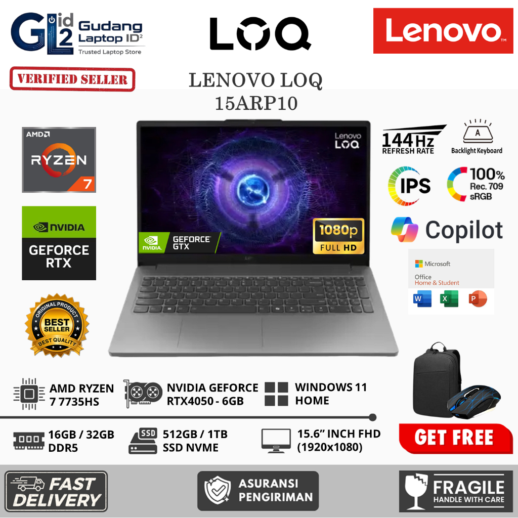 LENOVO LOQ ESSENTIAL 15ARP10E Ryzen 7 7735HS RTX4050 1TB SSD 32GB IPS 100%sRGB 144Hz Win11